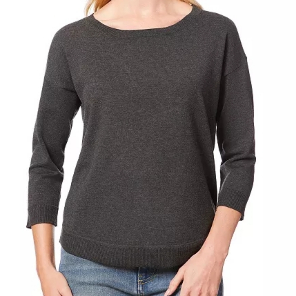 NWT - Melissa Paige Boat-Neck Button-Back Charcoal Grey Sweater - Size L